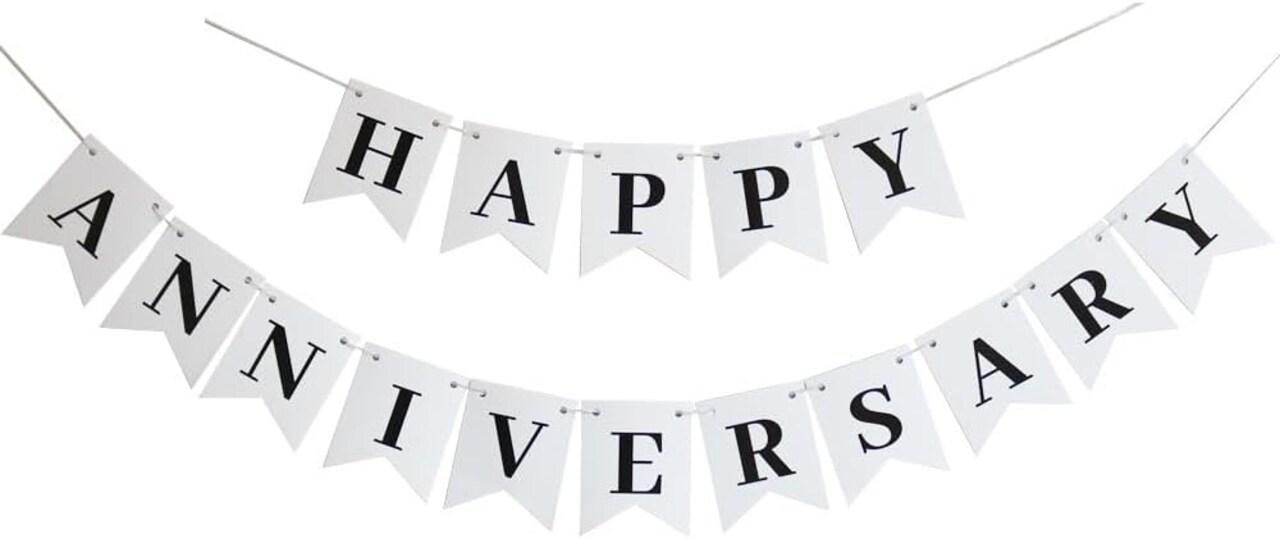 White Happy Anniversary Banner, Happy Anniversary Banner Sign